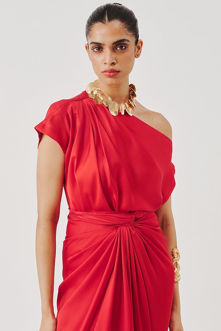 Red Modal Satin Blouse by Aroka at Pernia's Pop Up Shop