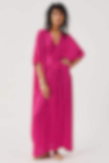Hot Pink Modal Satin Kaftan by Aroka at Pernia's Pop Up Shop