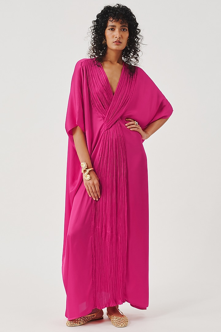 Hot Pink Modal Satin Kaftan by Aroka at Pernia's Pop Up Shop