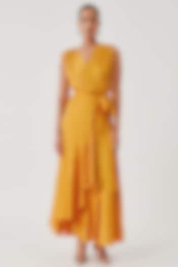 Mustard Modal Satin Vacation Dress by Aroka at Pernia's Pop Up Shop