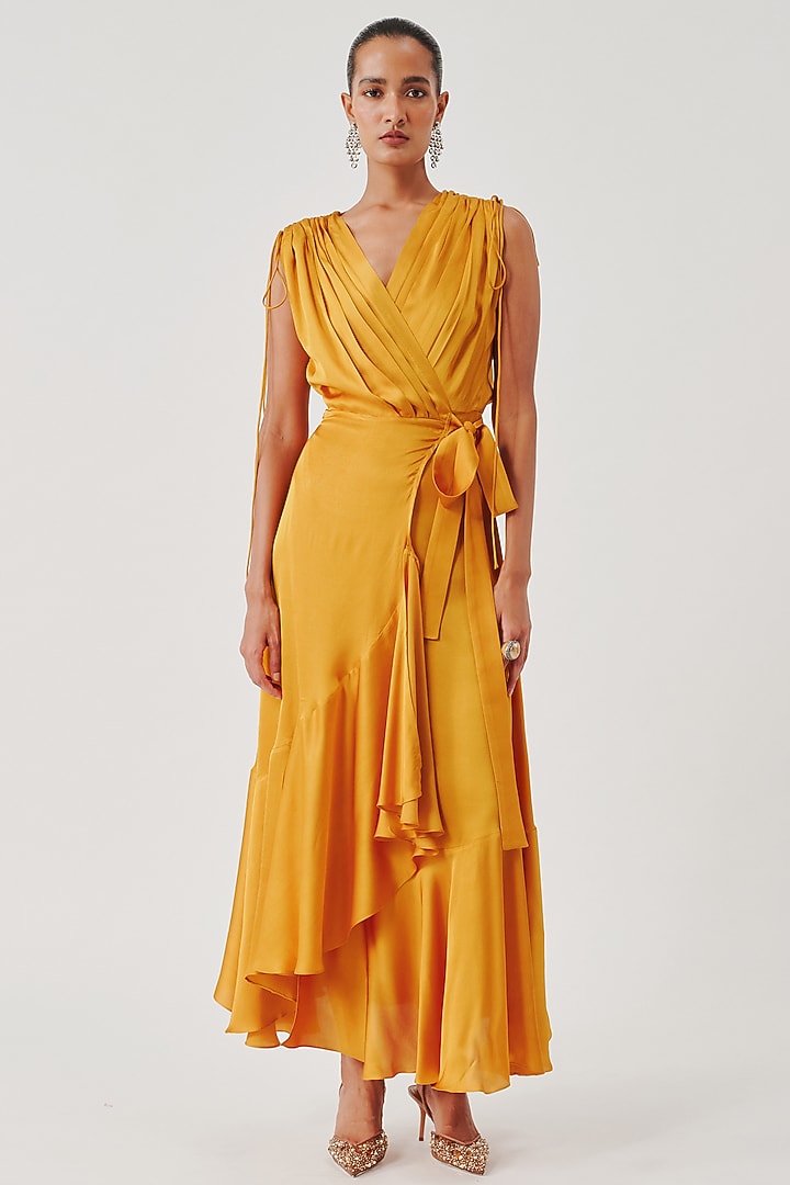 Mustard Modal Satin Vacation Dress by Aroka at Pernia's Pop Up Shop