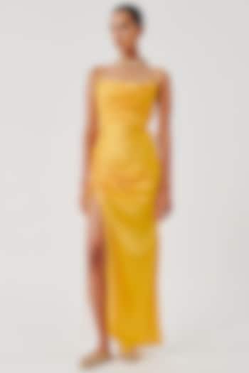 Yellow Modal Satin Bodycon Vacation Dress by Aroka at Pernia's Pop Up Shop