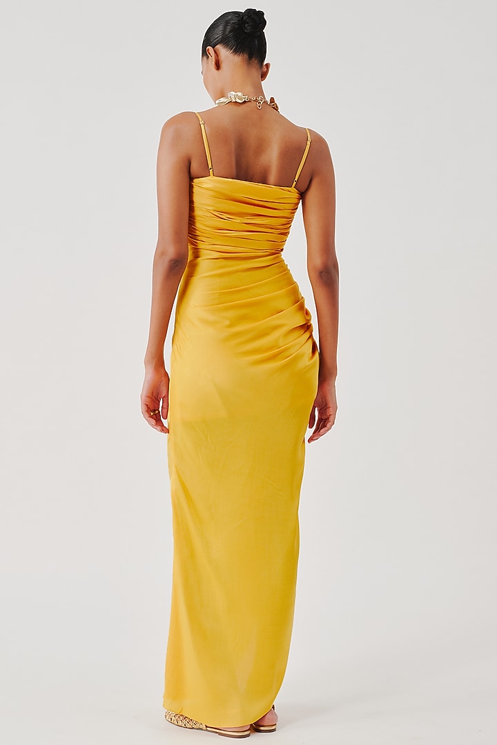 Yellow Modal Satin Bodycon Vacation Dress by Aroka at Pernia's Pop Up Shop