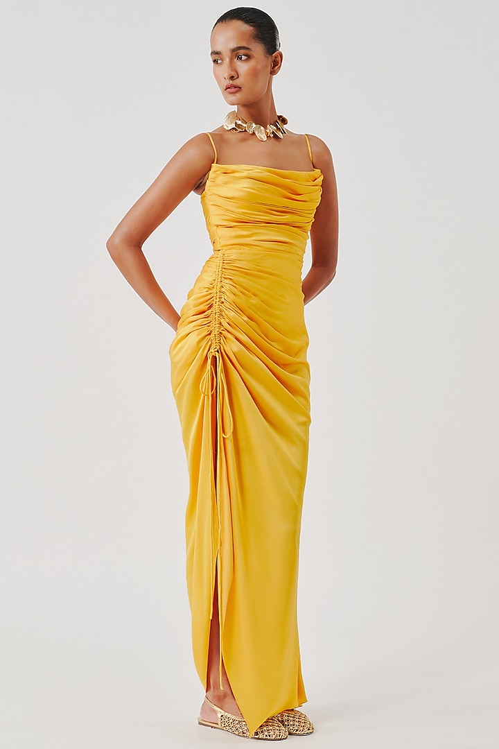 Yellow Modal Satin Bodycon Vacation Dress by Aroka at Pernia's Pop Up Shop
