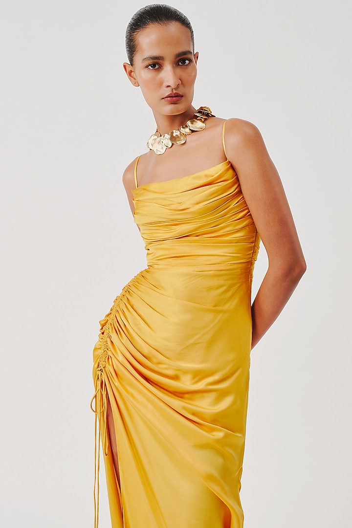 Yellow Modal Satin Bodycon Vacation Dress by Aroka at Pernia's Pop Up Shop