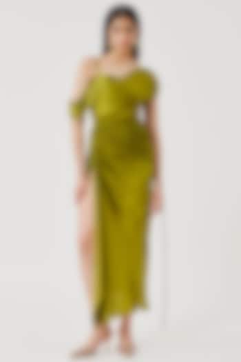 Olive Green Modal Satin Cocktail Dress by Aroka at Pernia's Pop Up Shop