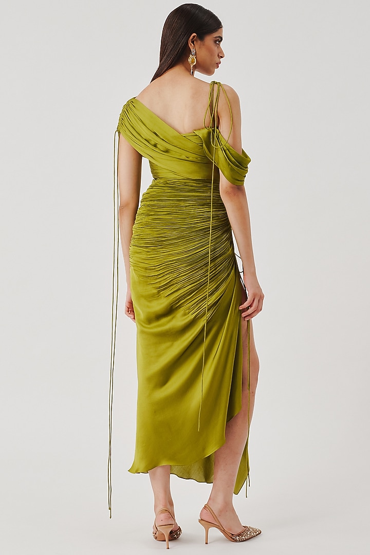 Olive Green Modal Satin Cocktail Dress by Aroka at Pernia's Pop Up Shop