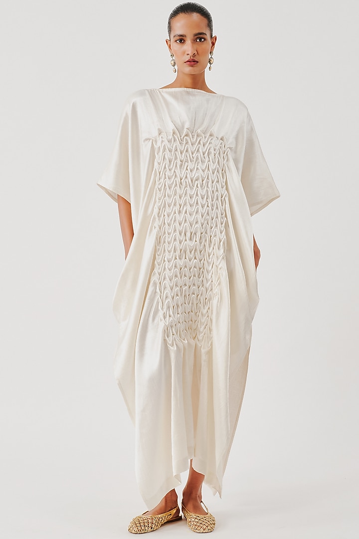 Ivory Vegan Mashru Cocktail Dress by Aroka at Pernia's Pop Up Shop