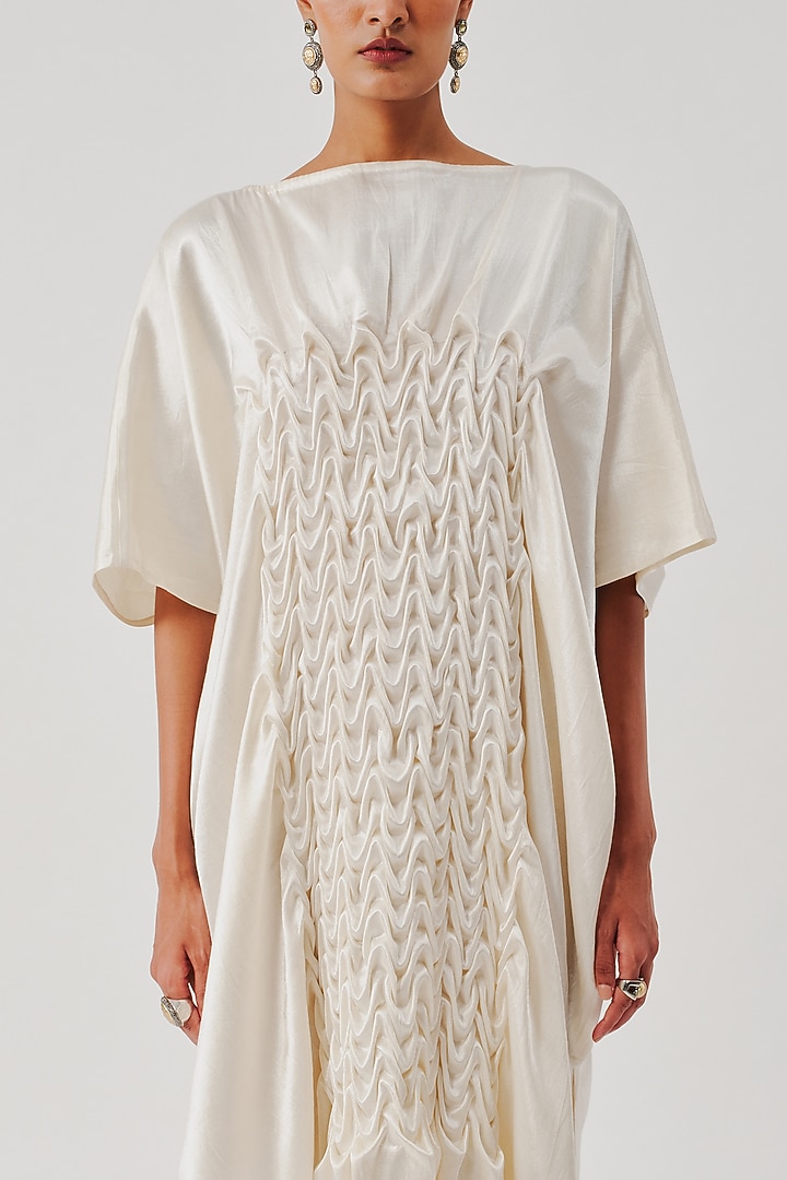 Ivory Vegan Mashru Cocktail Dress by Aroka at Pernia's Pop Up Shop