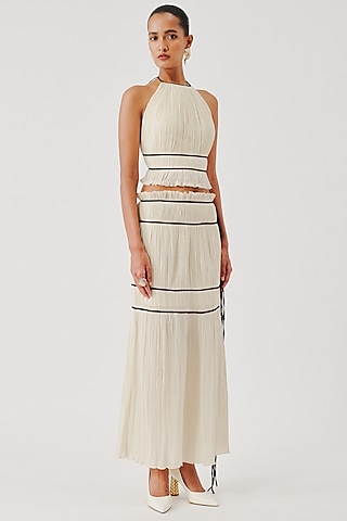 Off-White Soft Muslin Ruched Skirt by Aroka