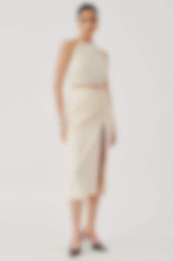 Off-White Pure Handwoven Muslin Halter Top by Aroka at Pernia's Pop Up Shop