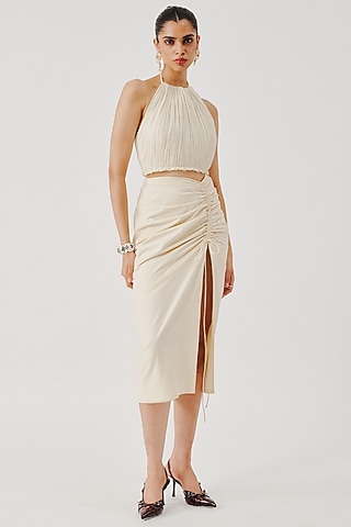 Off-White Pure Handwoven Muslin Halter Top by Aroka