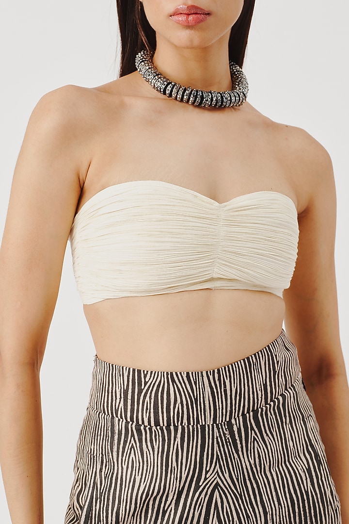 Off-White Muslin Hand-Ruched Bandeau Top by Aroka at Pernia's Pop Up Shop