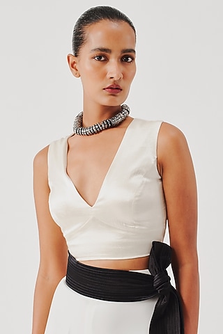 Ivory Modal Satin Blouse by Aroka