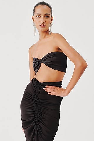 Black Vegan Mashru Bandeau Top by Aroka