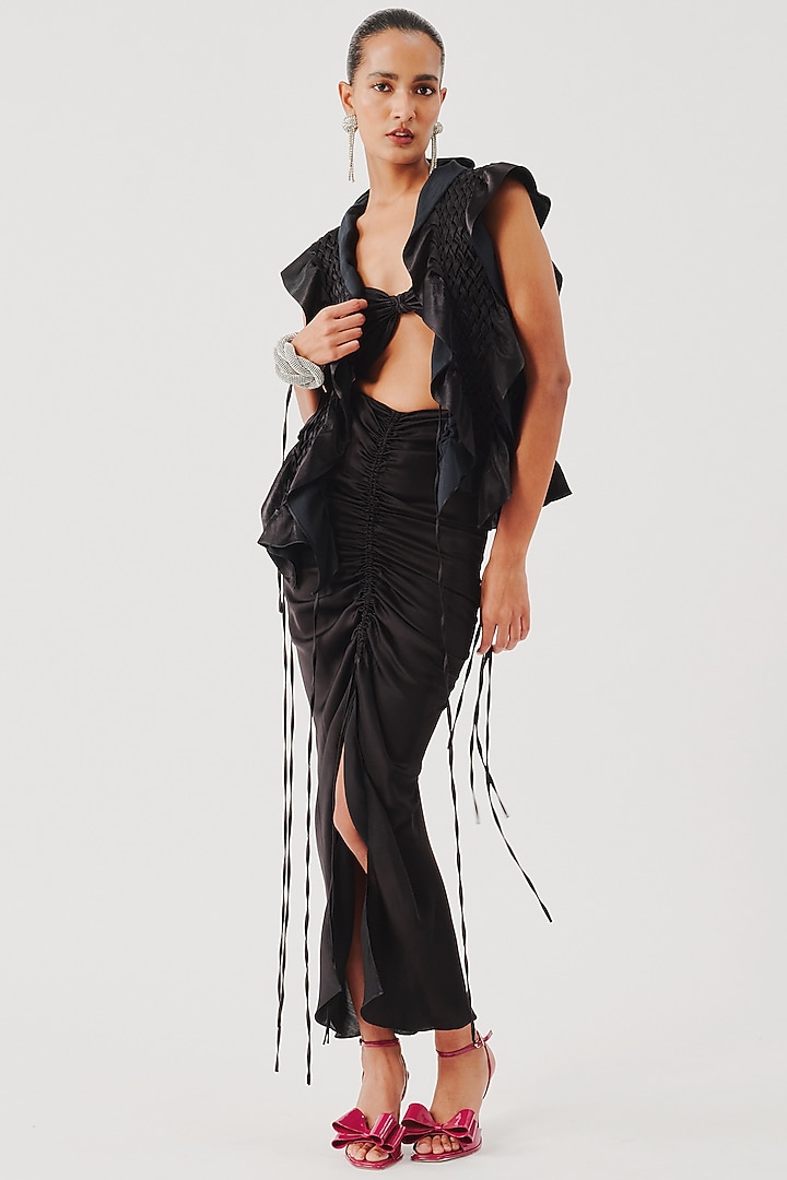 Black Vegan Mashru Bandeau Top by Aroka at Pernia's Pop Up Shop