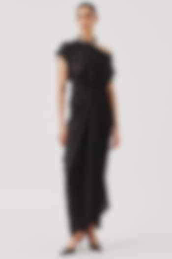 Black Modal Satin One-Shoulder Blouse by Aroka at Pernia's Pop Up Shop