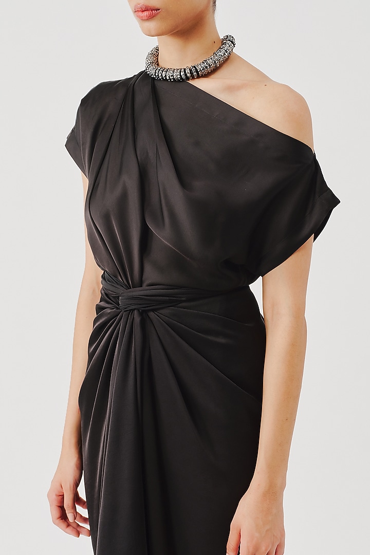 Black Modal Satin One-Shoulder Blouse by Aroka at Pernia's Pop Up Shop