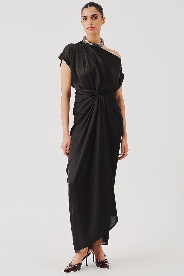 Black Modal Satin Skirt by Aroka at Pernia's Pop Up Shop