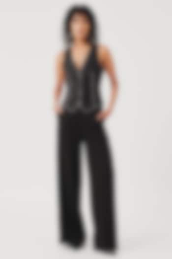 Black Linen Hand Embroidered Waistcoat by Aroka at Pernia's Pop Up Shop