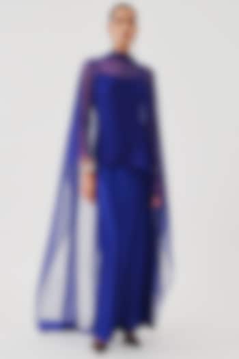 Royal Blue Modal Satin Slip Vacation Dress With Scarf by Aroka at Pernia's Pop Up Shop