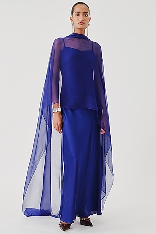 Royal Blue Modal Satin Slip Dress With Scarf by Aroka