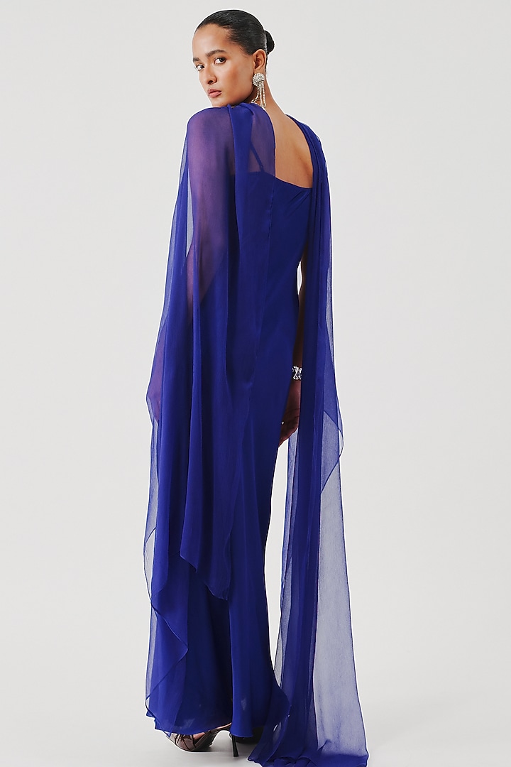 Royal Blue Modal Satin Slip Vacation Dress With Scarf by Aroka at Pernia's Pop Up Shop