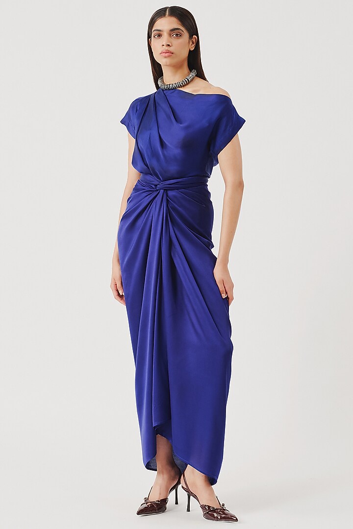 Blue Modal Satin One-Shoulder Blouse by Aroka at Pernia's Pop Up Shop