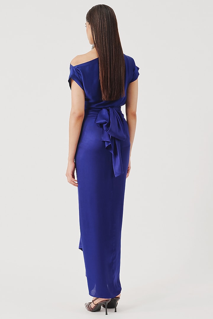 Blue Modal Satin One-Shoulder Blouse by Aroka at Pernia's Pop Up Shop