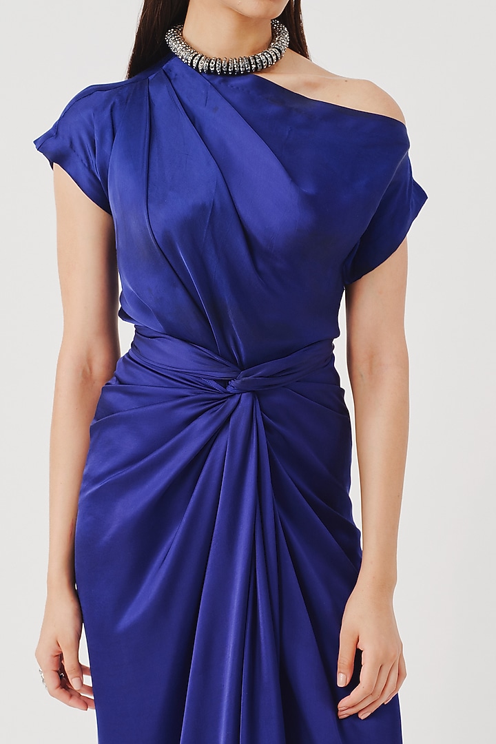 Blue Modal Satin One-Shoulder Blouse by Aroka at Pernia's Pop Up Shop