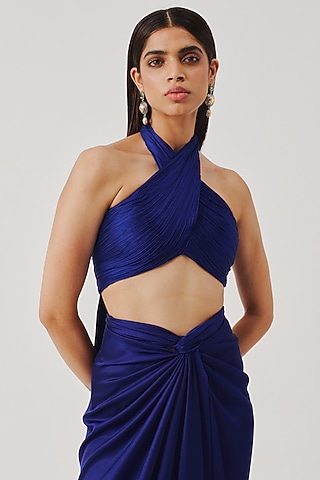 Royal Blue Modal Satin Halter Top by Aroka