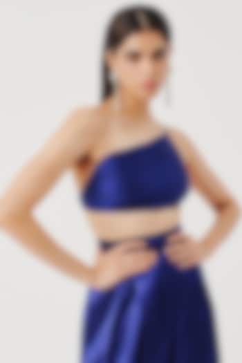 Royal Blue Modal Satin One-Shoulder Crop Top by Aroka at Pernia's Pop Up Shop