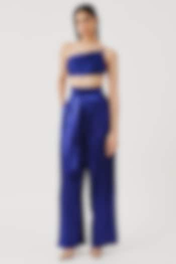 Royal Blue Vegan Mashru High-Waisted Pants by Aroka at Pernia's Pop Up Shop