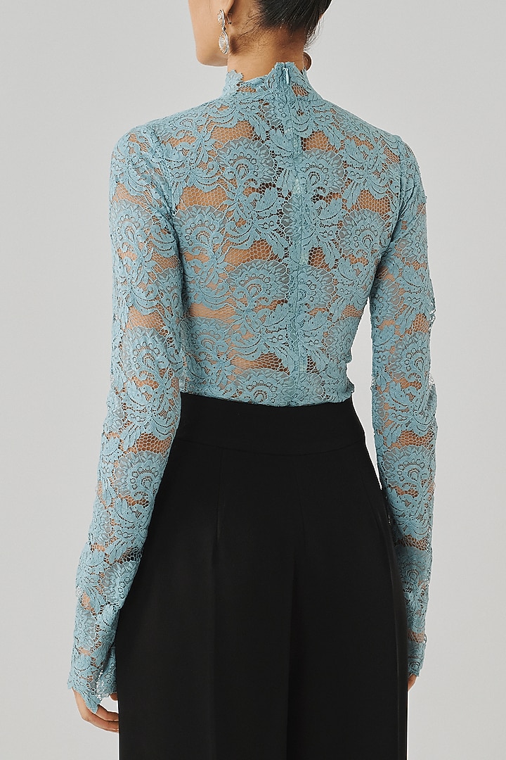 Sky Blue Lace Cutwork Bodysuit by Aroka at Pernia's Pop Up Shop