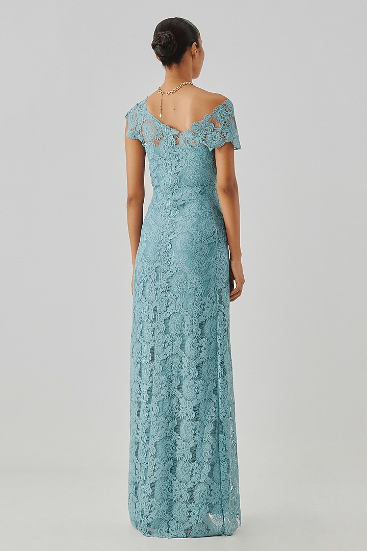 Sky Blue Lace & Modal Satin Cutwork Cocktail Dress by Aroka at Pernia's Pop Up Shop