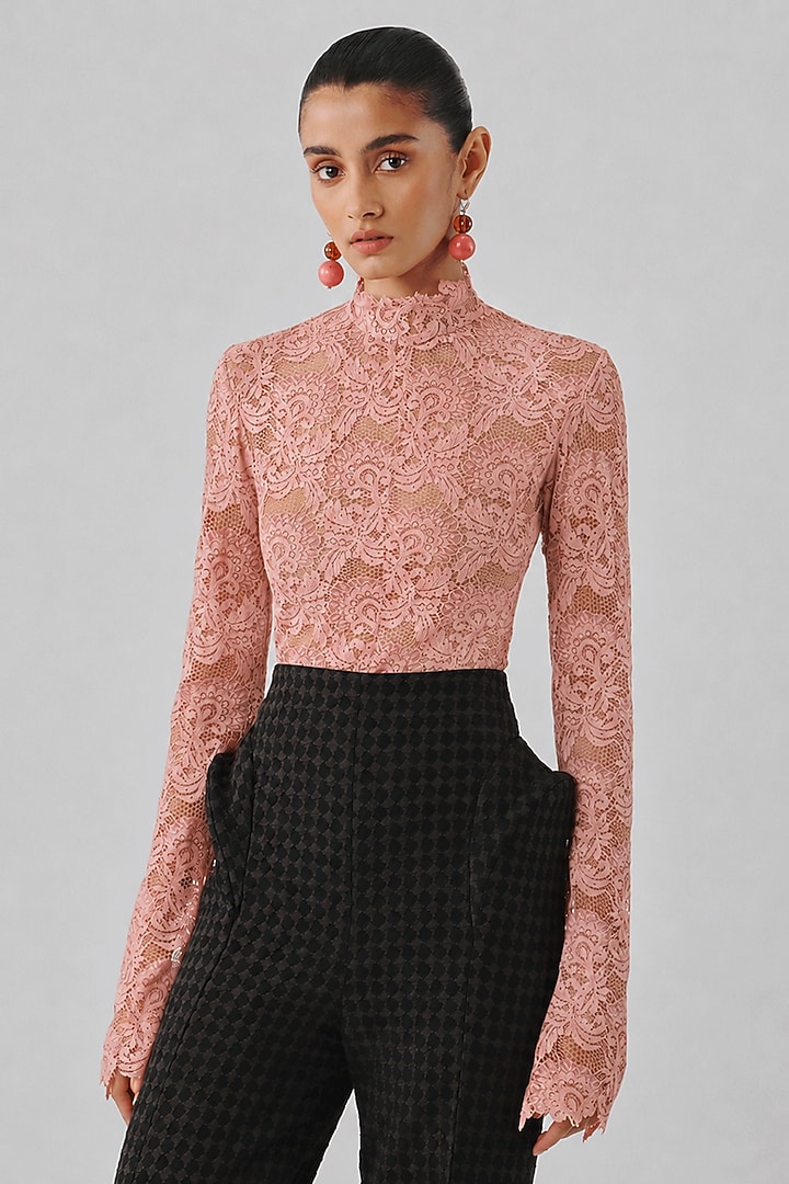 Blush Pink Lace Cutwork Bodysuit by Aroka at Pernia's Pop Up Shop