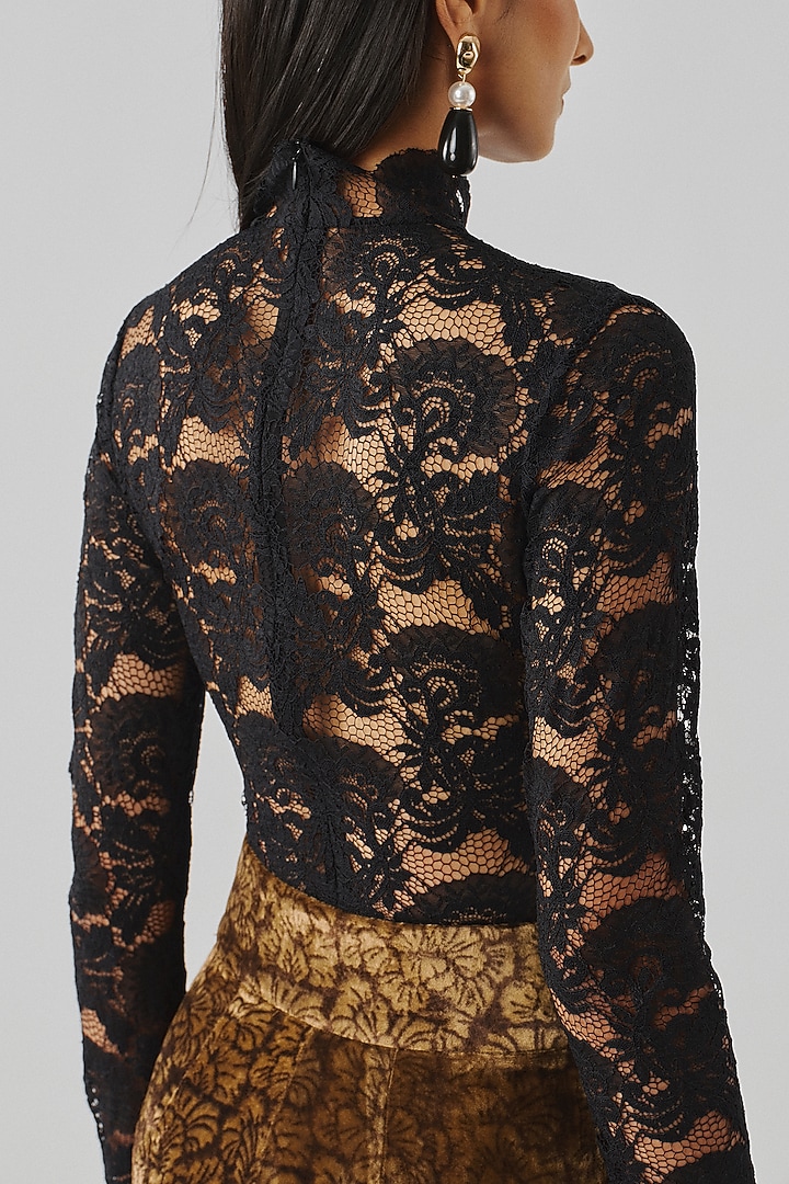 Shadow Black Lace Cutwork Bodysuit by Aroka at Pernia's Pop Up Shop