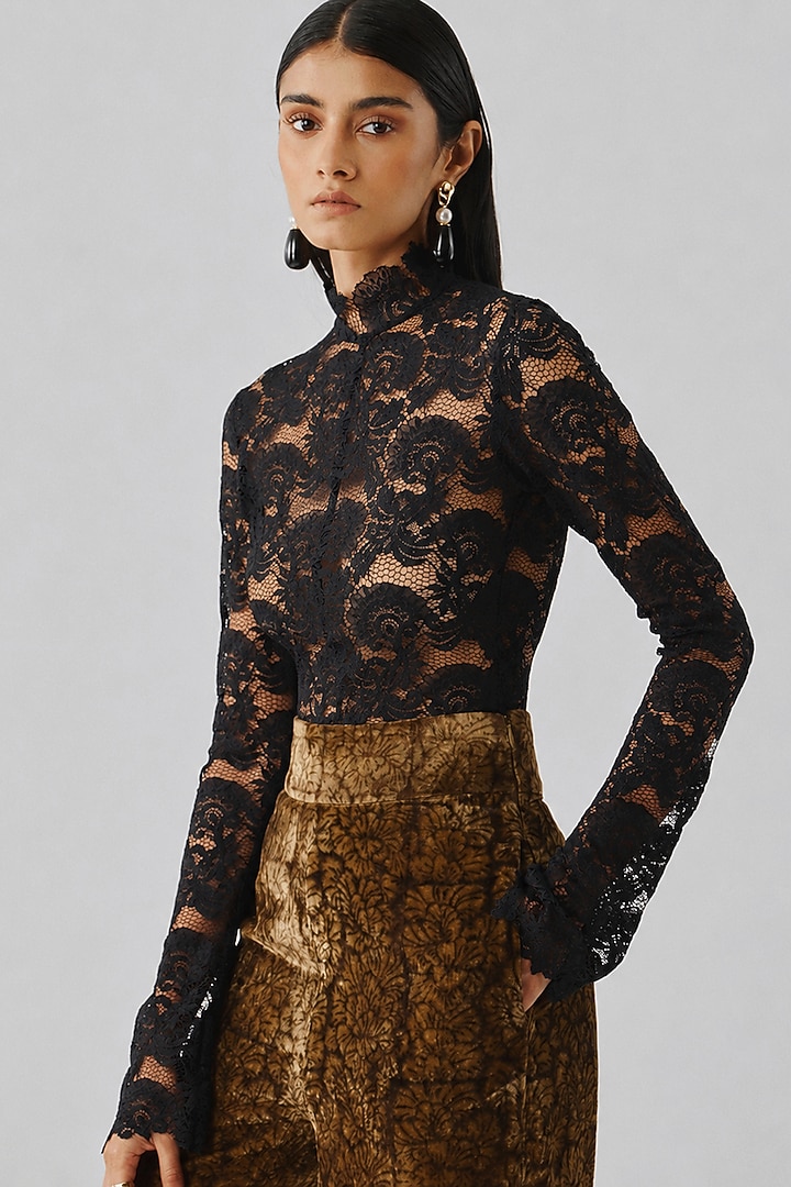 Shadow Black Lace Cutwork Bodysuit by Aroka at Pernia's Pop Up Shop