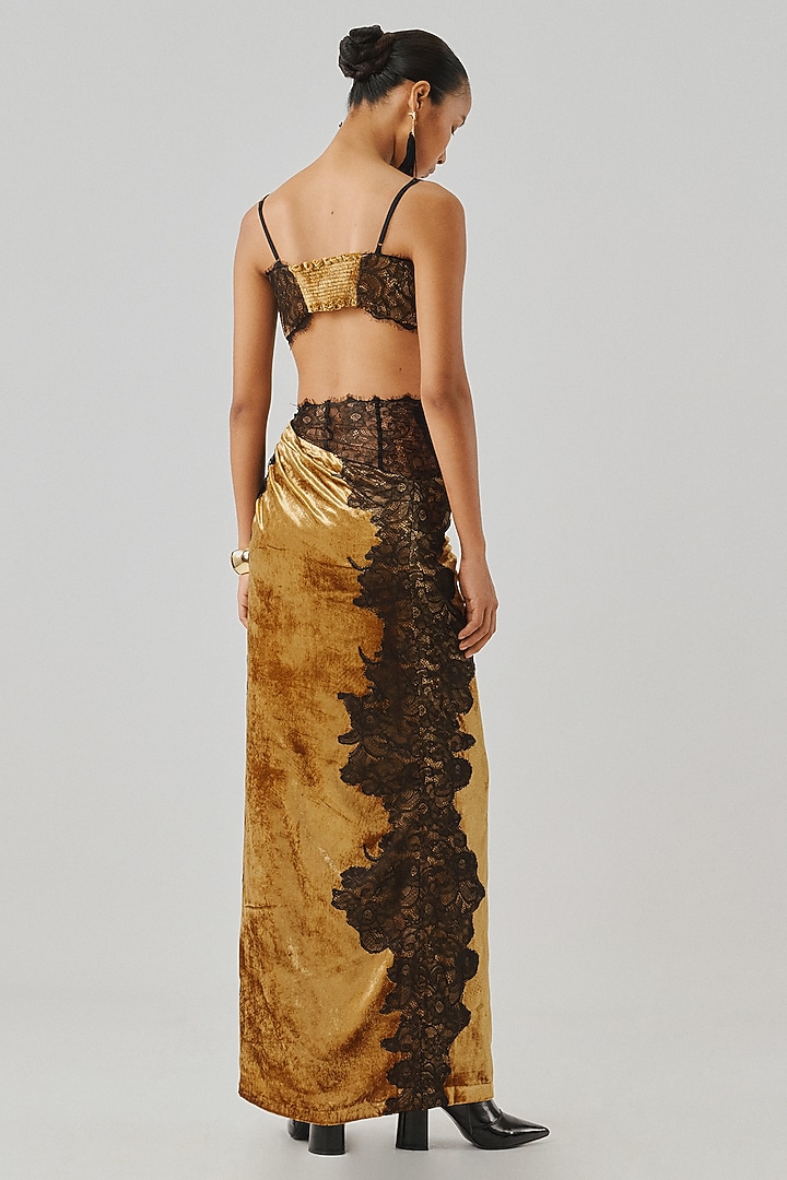 Gold Velvet & Chantilly Lace Bralette by Aroka at Pernia's Pop Up Shop