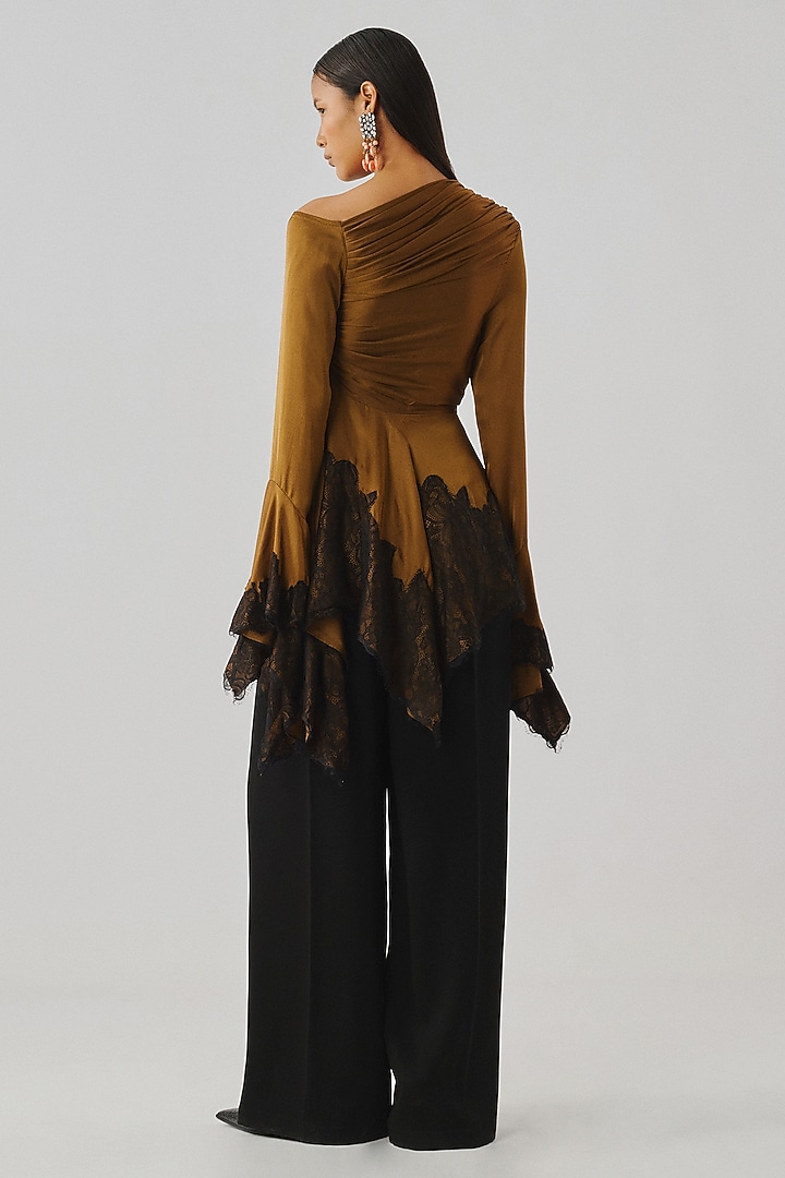 Olive Gold Modal Satin & Chantilly Lace Cutwork Top by Aroka at Pernia's Pop Up Shop