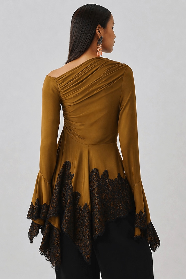 Olive Gold Modal Satin & Chantilly Lace Cutwork Top by Aroka at Pernia's Pop Up Shop