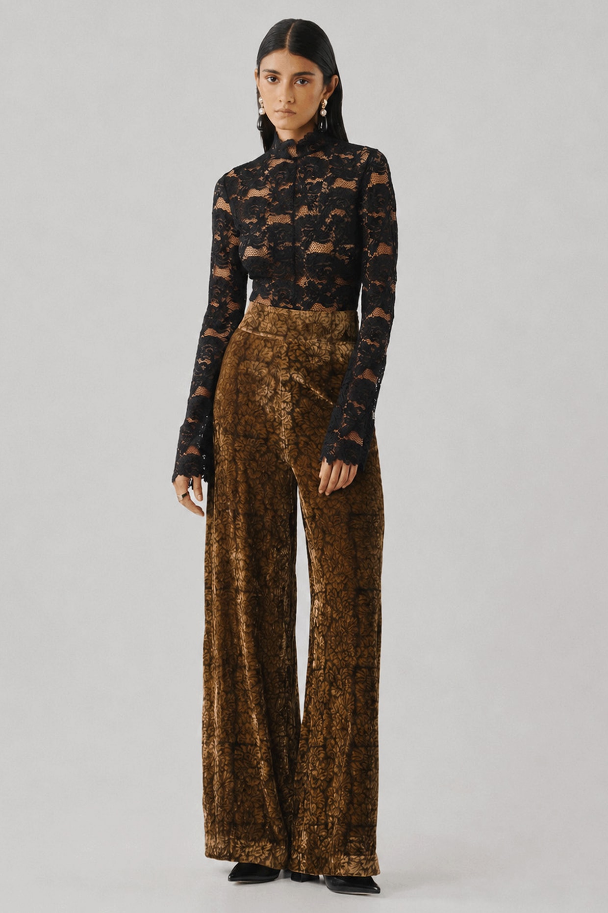 Aroka Bronze Velvet Ajrakh Printed Wide-Leg Pant