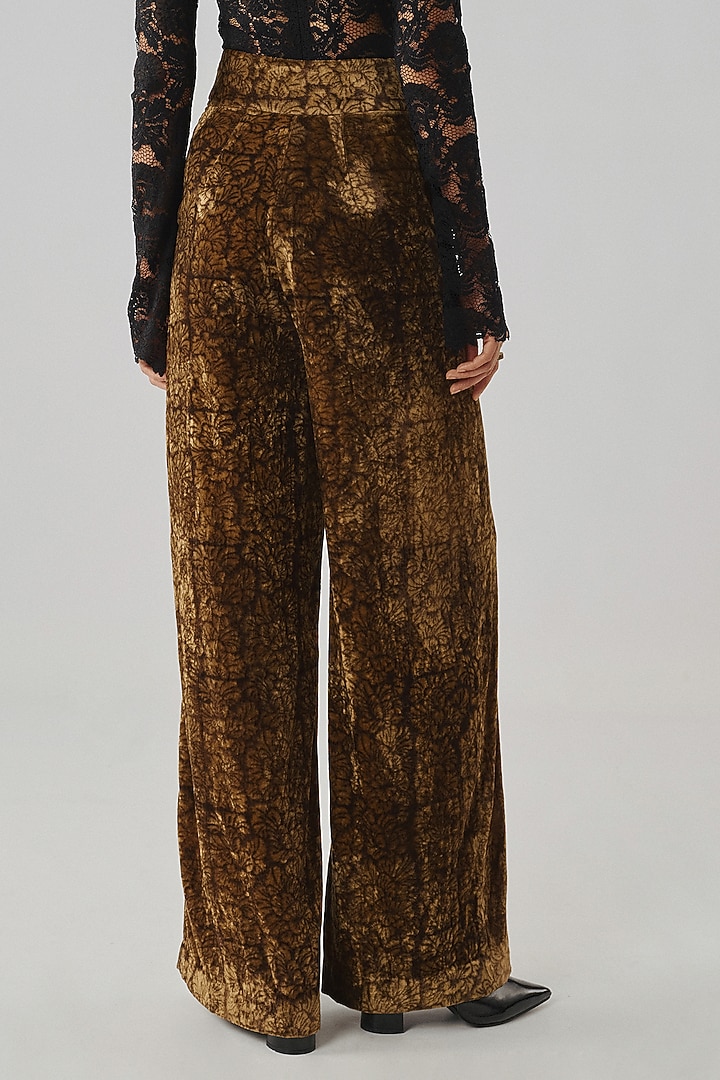 Bronze Velvet Ajrakh Printed Wide-Leg Pant by Aroka at Pernia's Pop Up Shop