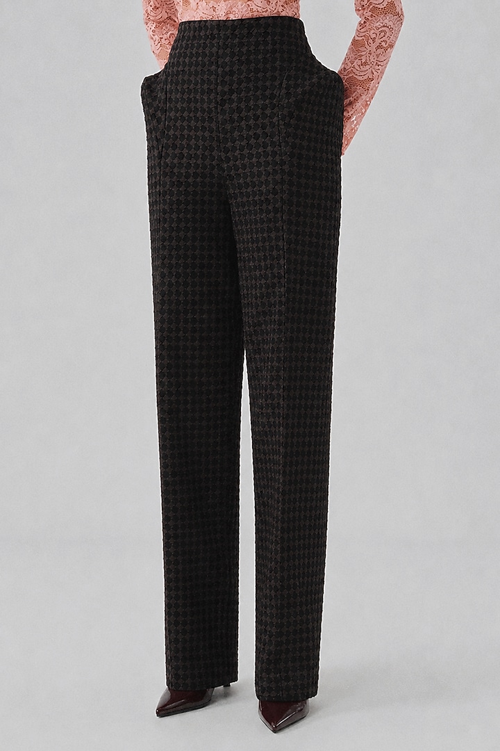 Black Houndstooth Embossed Jacquard Pant by Aroka at Pernia's Pop Up Shop