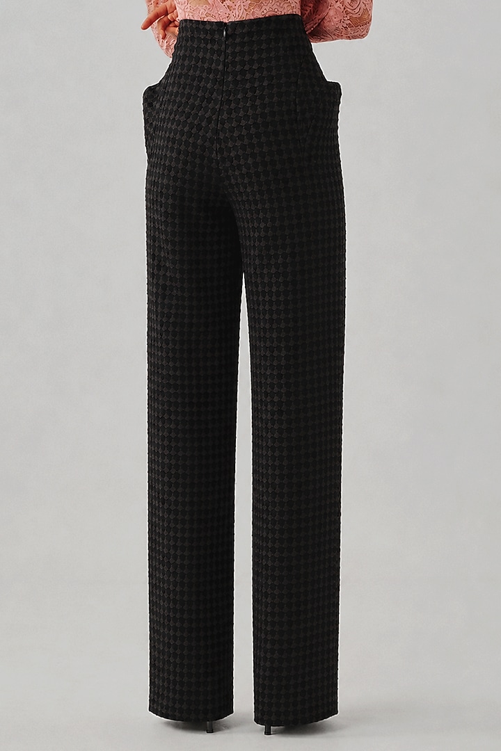 Black Houndstooth Embossed Jacquard Pant by Aroka at Pernia's Pop Up Shop
