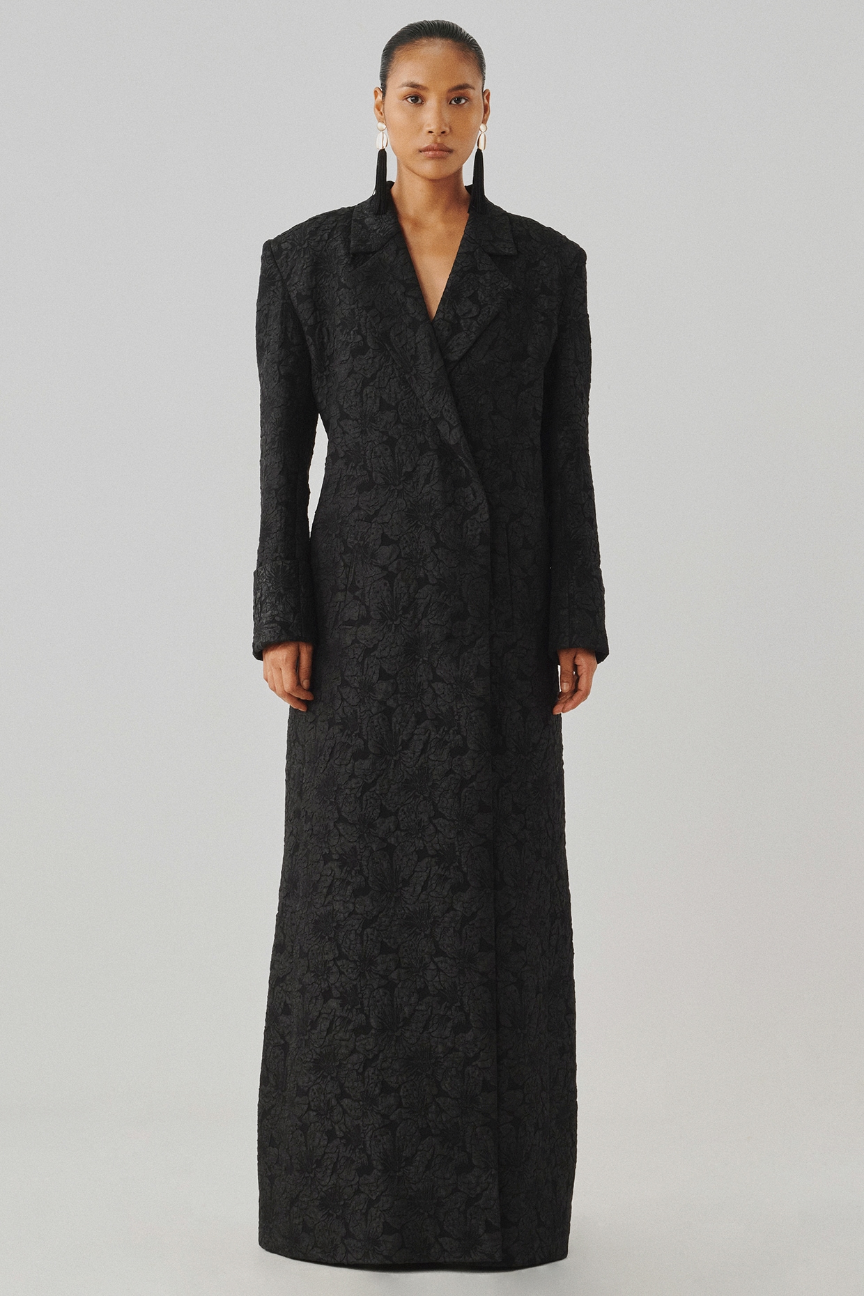 Aroka Black Jacquard Floral Embossed Jacket