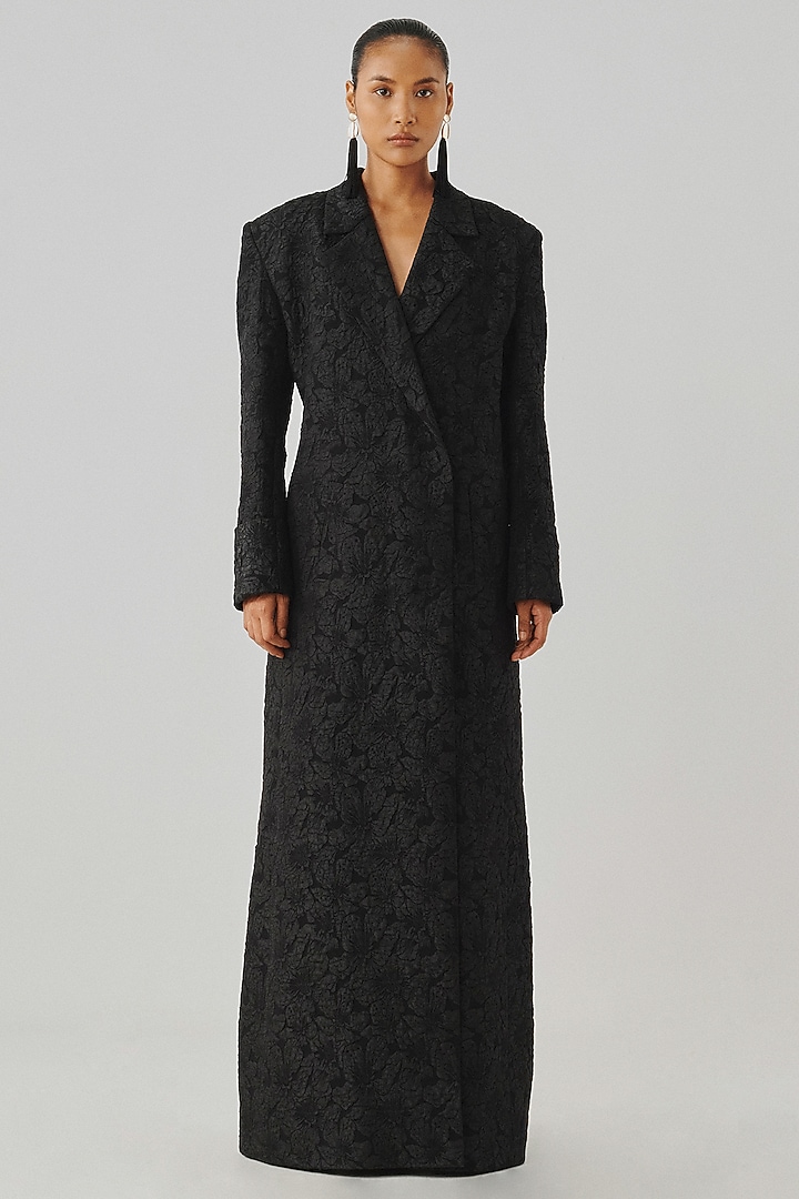 Black Jacquard Floral Embossed Jacket by Aroka at Pernia's Pop Up Shop