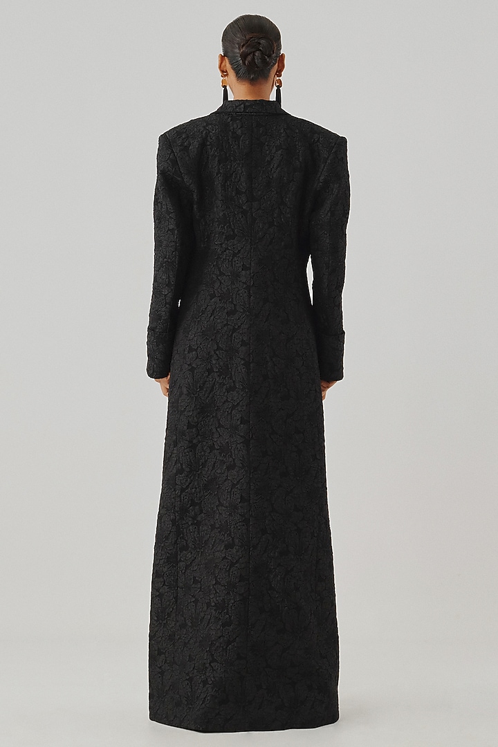 Black Jacquard Floral Embossed Jacket by Aroka at Pernia's Pop Up Shop