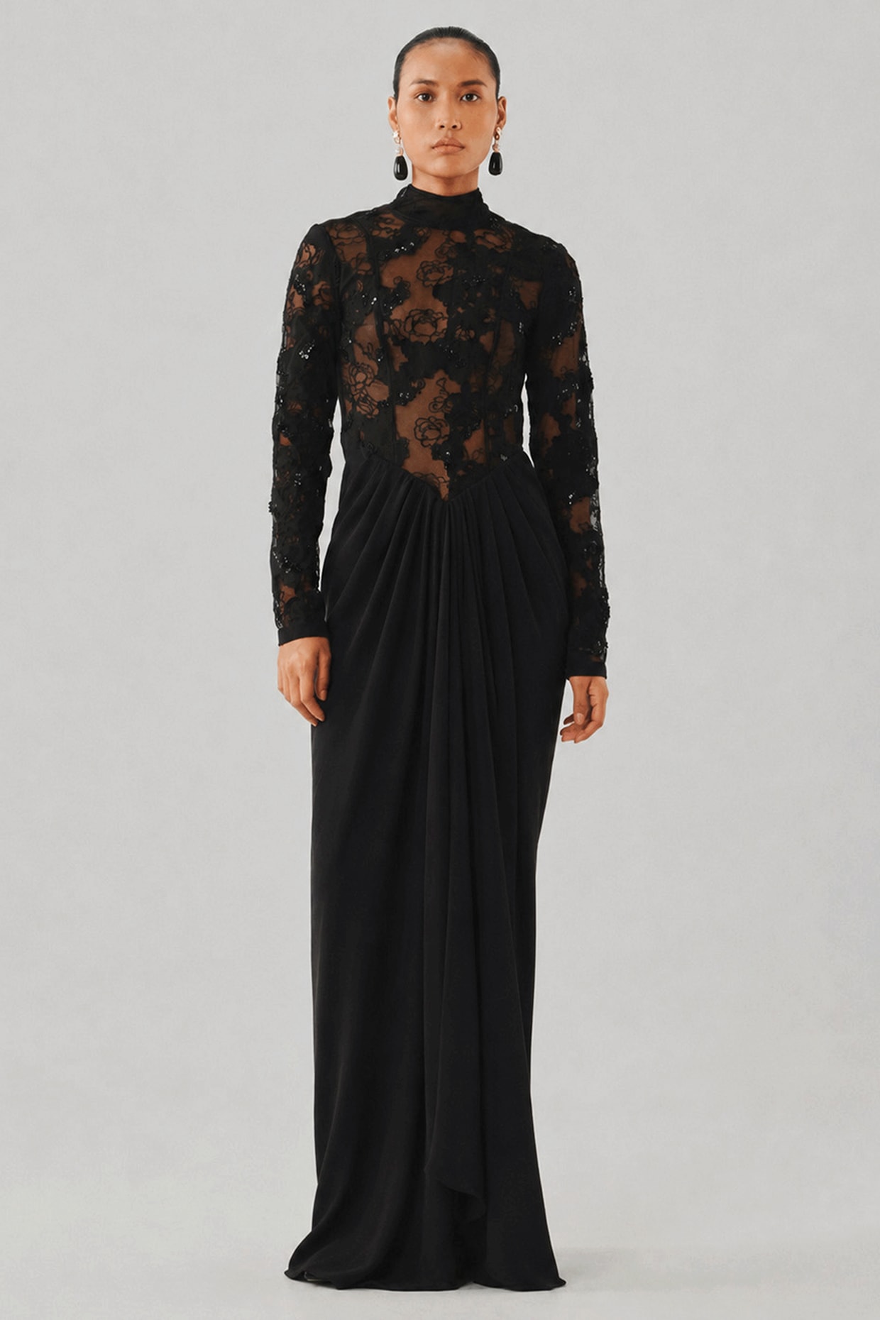 Aroka Black Chiffon & Silk Crepe Gown