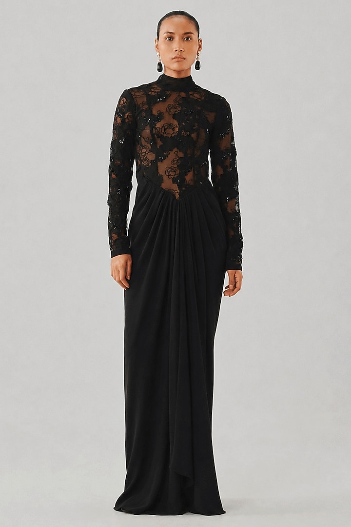 Black Chiffon & Silk Crepe Wedding Gown by Aroka at Pernia's Pop Up Shop
